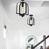 Vintage Industrial Iron Cage Pendant Light and Semi Flush Mount Ceiling Chandelier