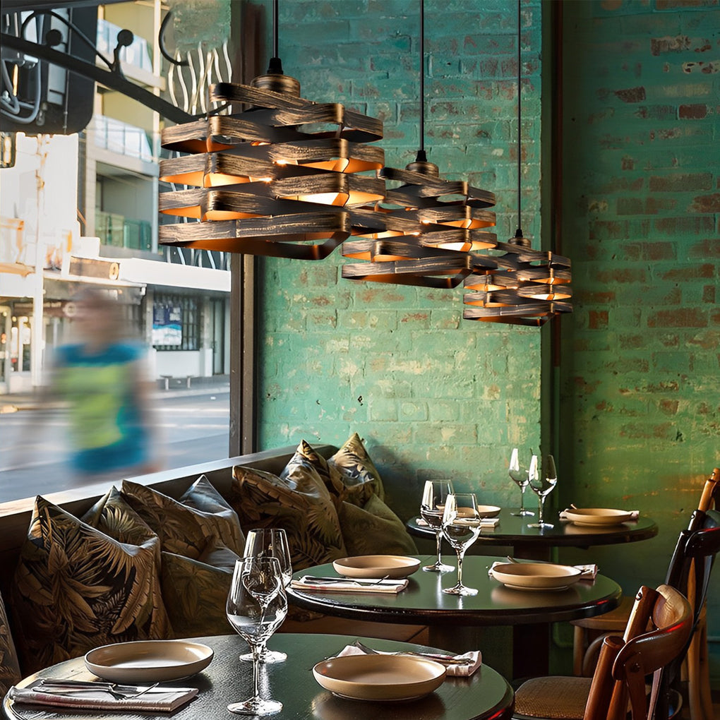 Vintage Industrial Iron Interwoven Design Pendant Light Retro Metal Cage Ceiling Fixture for Kitchen