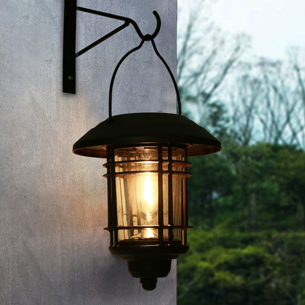 Vintage Industrial Solar Outdoor Wall Lantern Waterproof LED Sconce for Porch and Garden