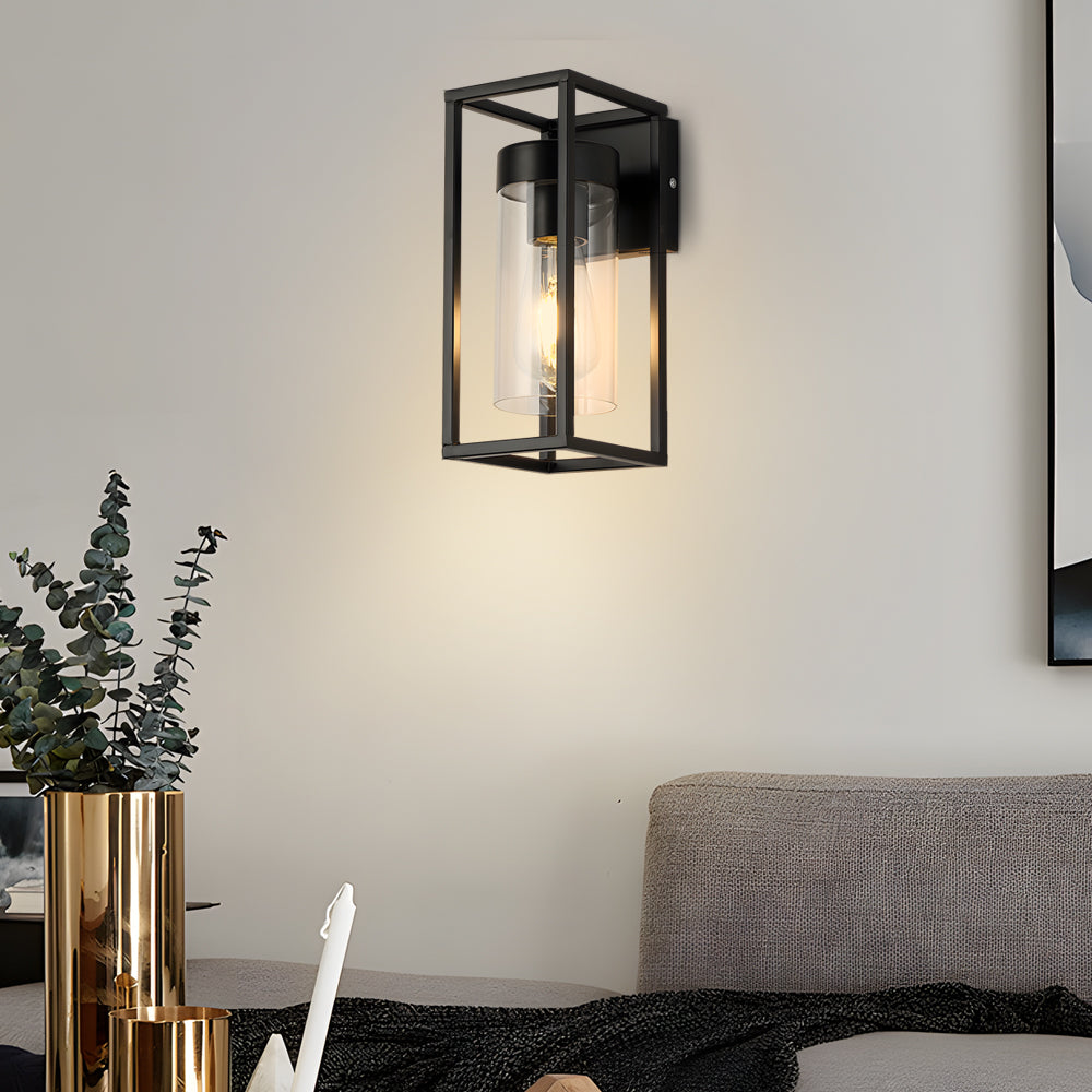 Vintage Industrial Wall Sconce Matte Black Iron Frame with Clear Glass Shade LED Indoor Lamp
