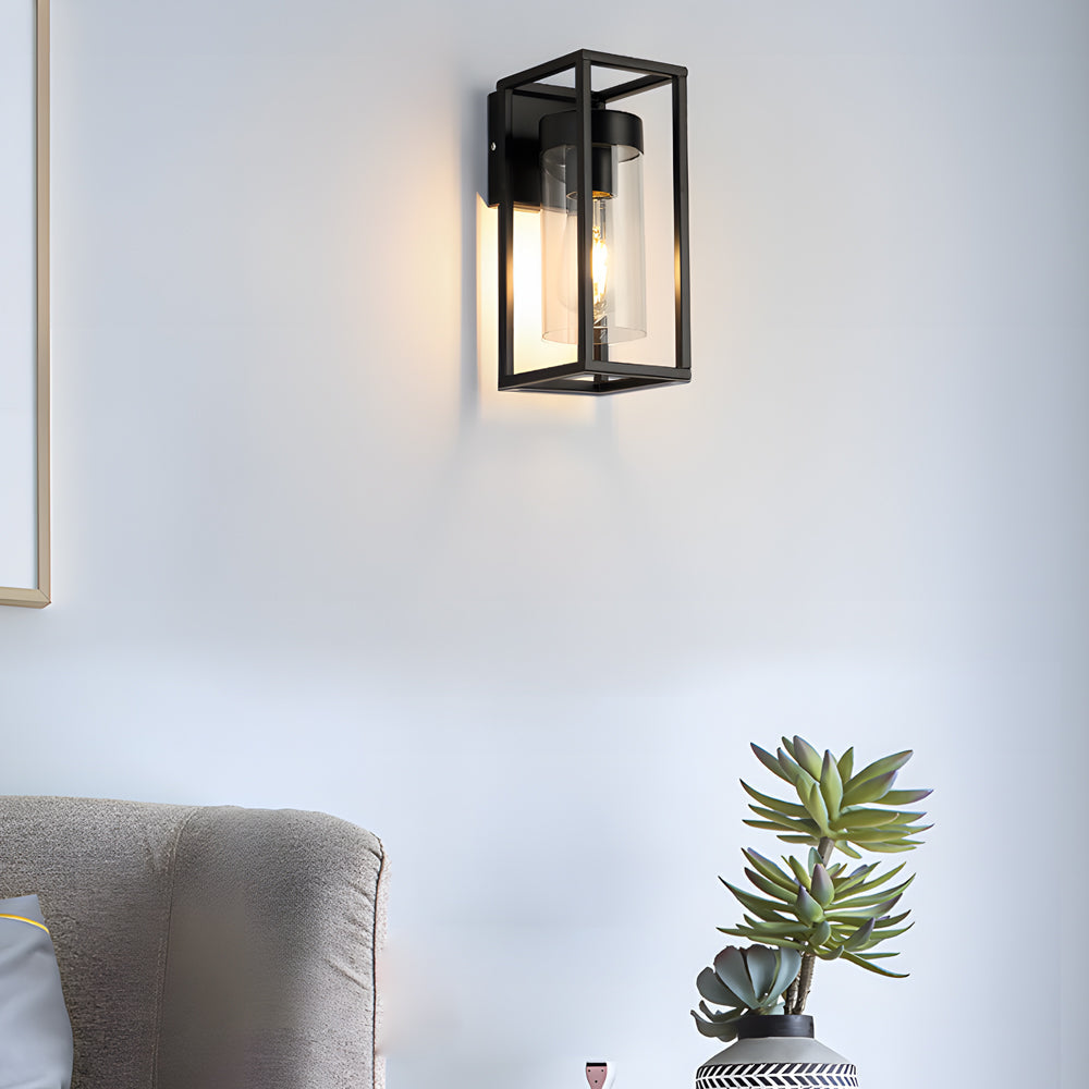Vintage Industrial Wall Sconce Matte Black Iron Frame with Clear Glass Shade LED Indoor Lamp