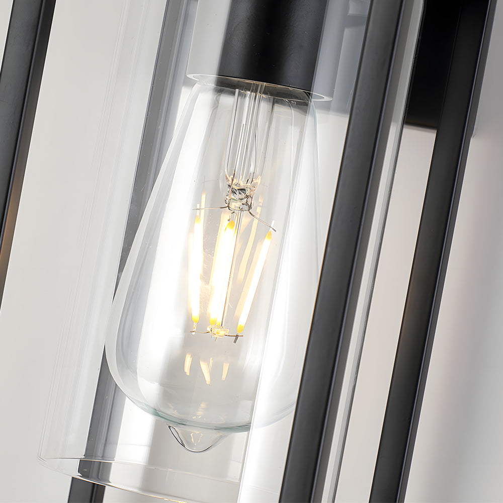 Vintage Industrial Wall Sconce Matte Black Iron Frame with Clear Glass Shade LED Indoor Lamp