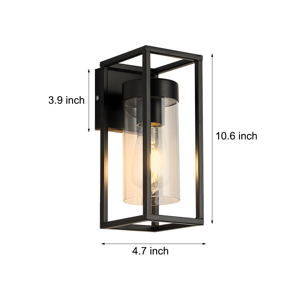 Vintage Industrial Wall Sconce Matte Black Iron Frame with Clear Glass Shade LED Indoor Lamp