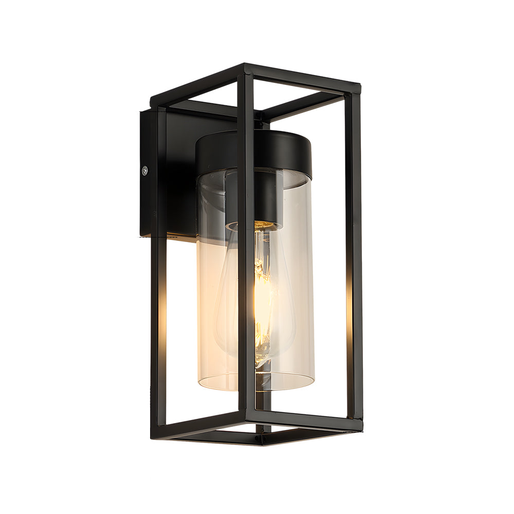 Vintage Industrial Wall Sconce Matte Black Iron Frame with Clear Glass Shade LED Indoor Lamp