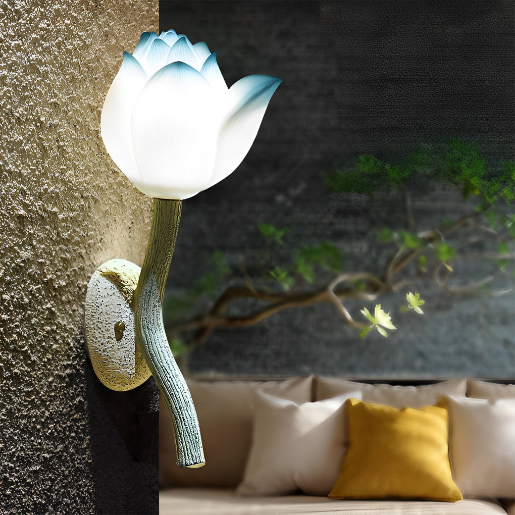 Vintage Lotus Blossom Resin Wall Lamp Decorative Lighting for Indoor Hallway Bedside