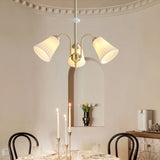 Vintage Medieval Style Ceramic Trumpet Chandelier with Gold Metal Arms and White Shades