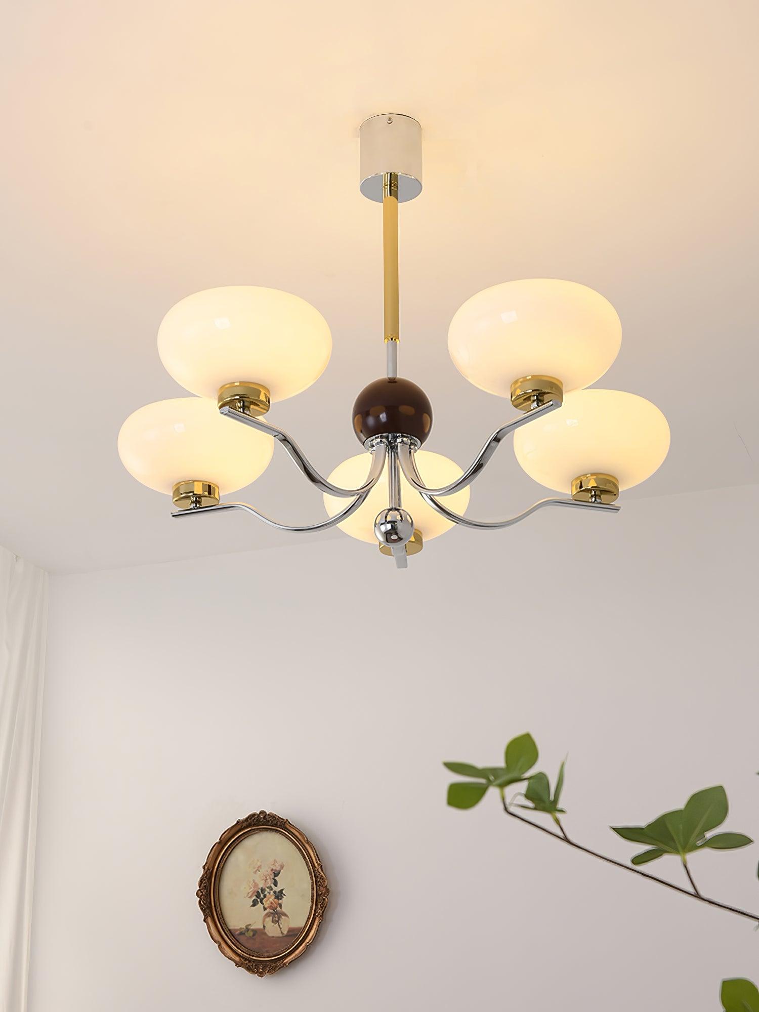 Vintage Medieval Style Glass Bowl Crown Chandelier with Milk White Shade