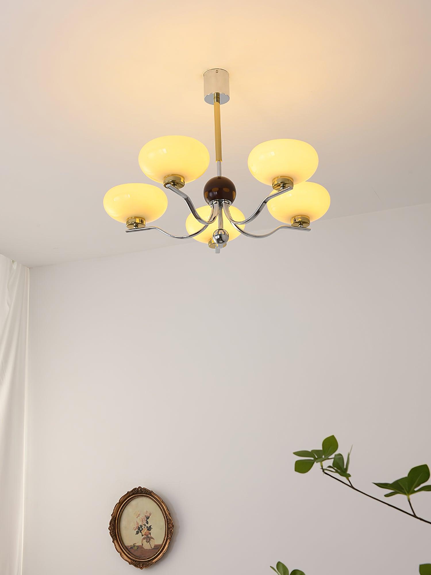 Vintage Medieval Style Glass Bowl Crown Chandelier with Milk White Shade
