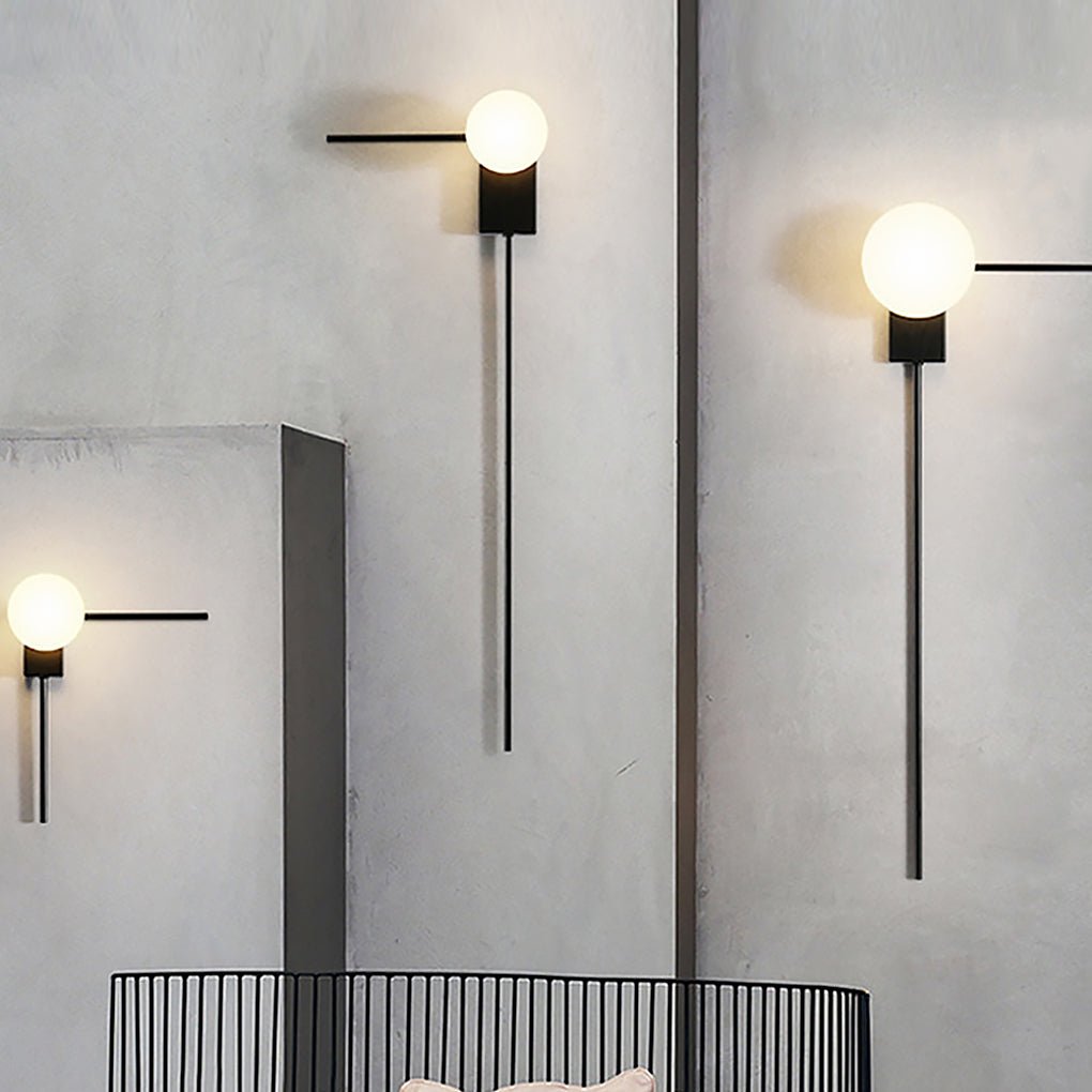 Vintage Nordic Black Metal Wall Lamp with Frosted Globe Glass Shade for Interior Home Lighting