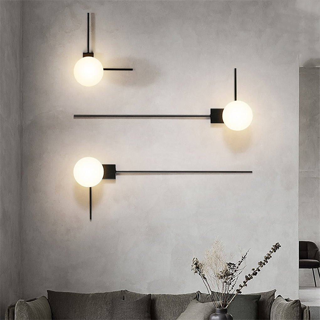 Vintage Nordic Black Metal Wall Lamp with Frosted Globe Glass Shade for Interior Home Lighting