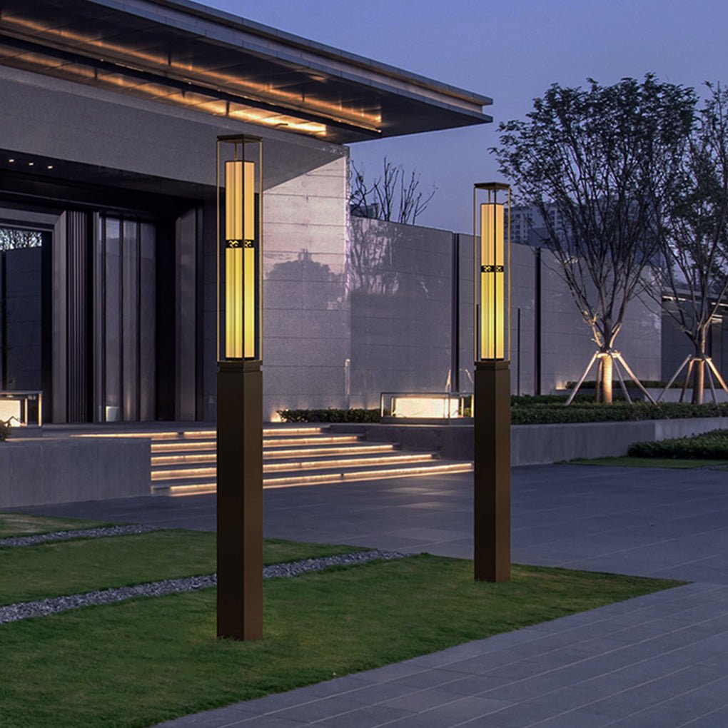Vintage Outdoor Post Light Waterproof Stainless Steel Pillar Lamp with Imitation Marble Shade