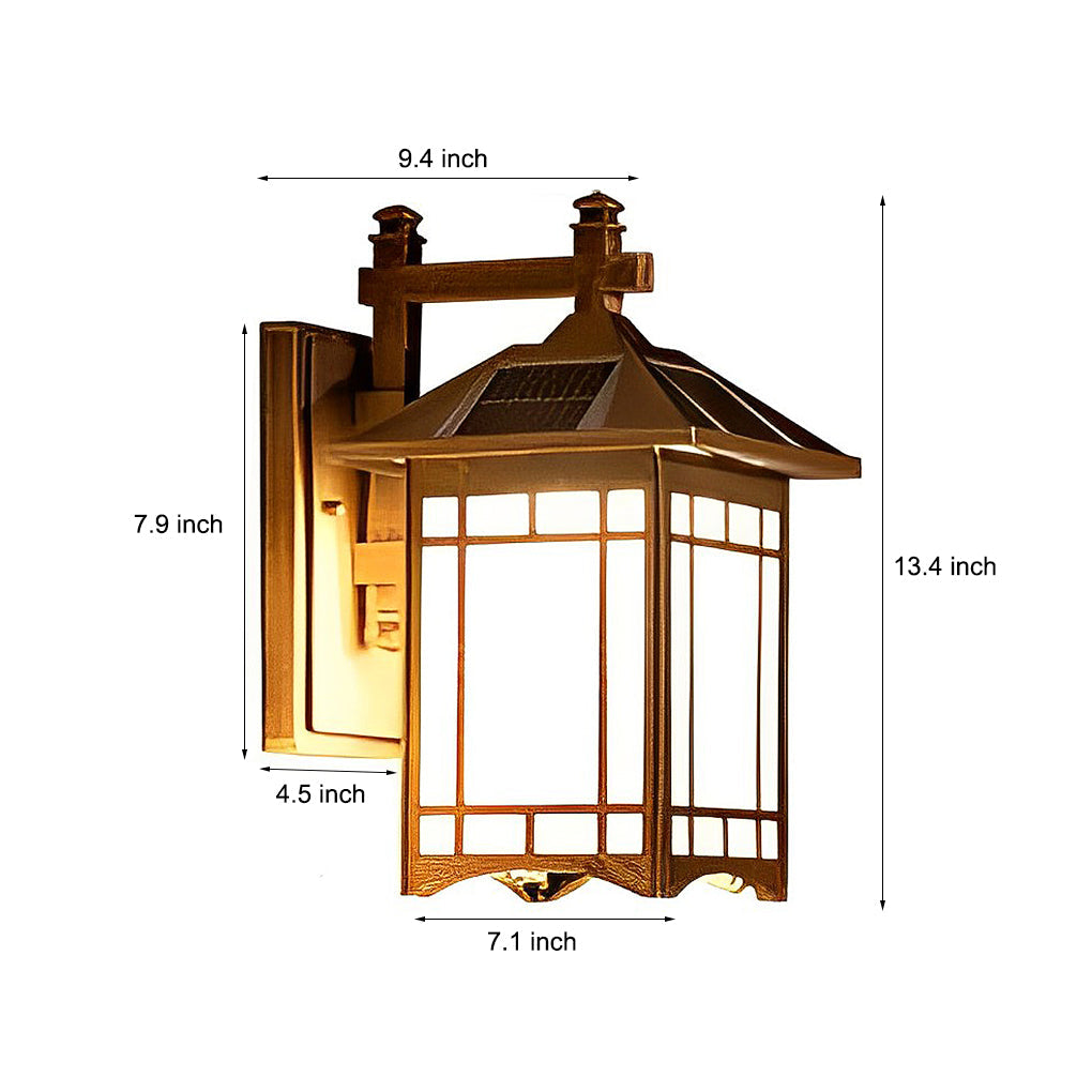Vintage Outdoor Solar Powered LED Wall Lamp with Remote Waterproof Exterior Wall Sconce