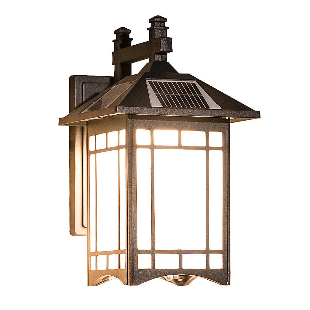 Vintage Outdoor Solar Powered LED Wall Lamp with Remote Waterproof Exterior Wall Sconce