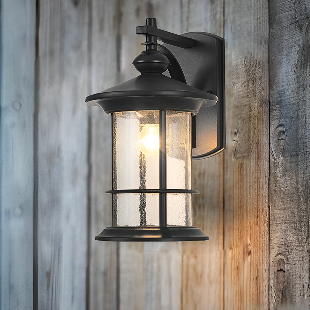 Vintage Outdoor Wall Lantern Matte Black Aluminum and Glass Exterior Sconce for Garden Porch
