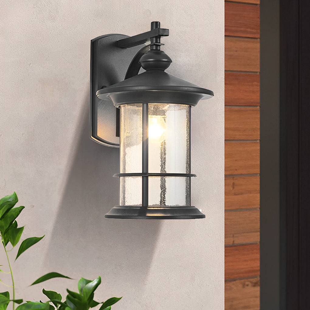 Vintage Outdoor Wall Lantern Matte Black Aluminum and Glass Exterior Sconce for Garden Porch