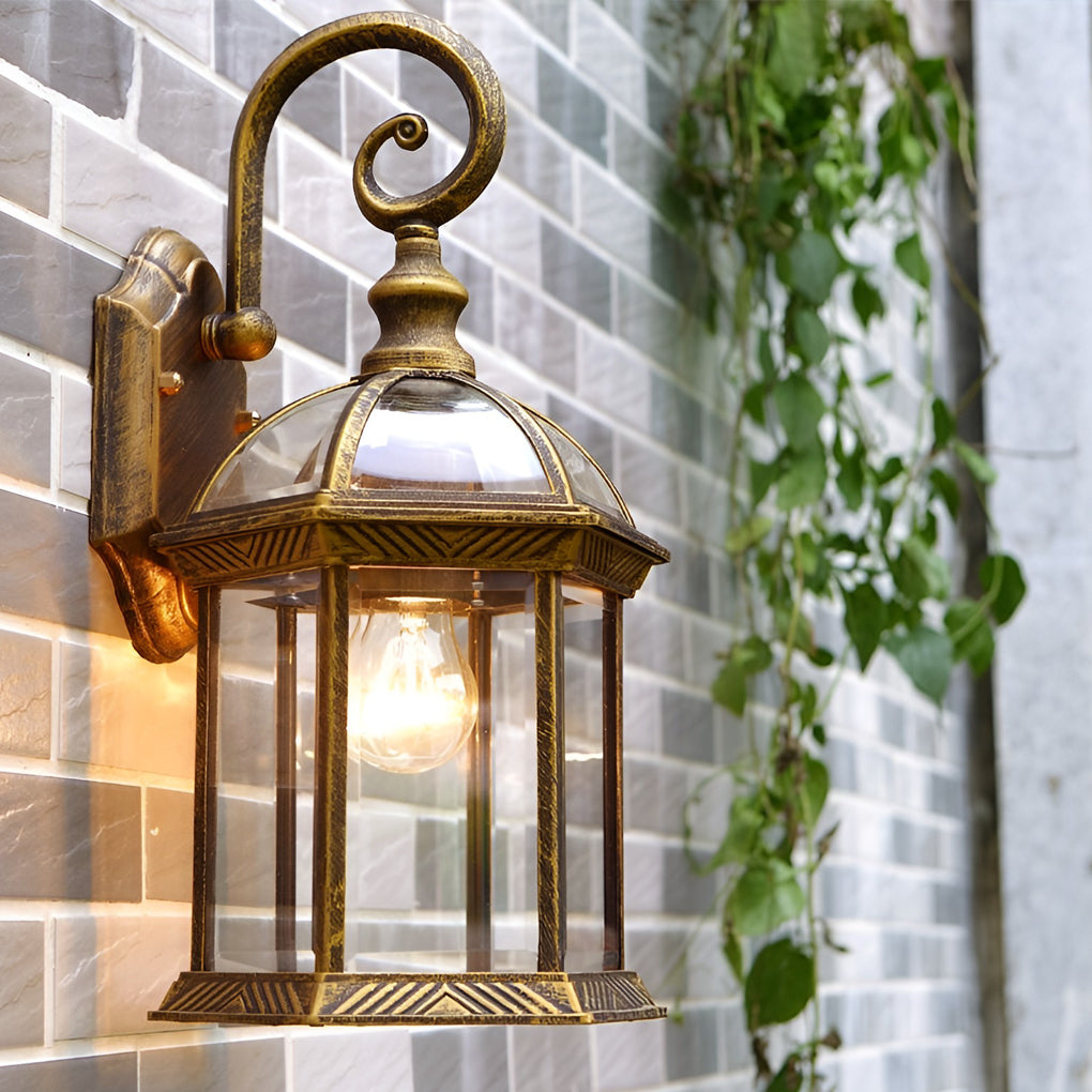 Vintage Outdoor Wall Sconce Waterproof Glass Exterior Lantern for Porch Garden and Patio E27