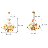 Vintage Pink Ceramic Floral Chandelier French Pastoral Style Rose Candle Ceiling Lighting Fixture