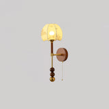 Vintage Roma Wood and Brass Wall Sconce with Glass Shade and Pull Chain Switch