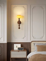 Vintage Roma Wood and Brass Wall Sconce with Glass Shade and Pull Chain Switch