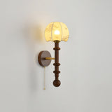 Vintage Roma Wood and Brass Wall Sconce with Glass Shade and Pull Chain Switch