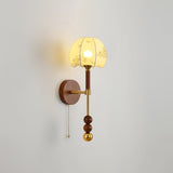 Vintage Roma Wood and Brass Wall Sconce with Glass Shade and Pull Chain Switch