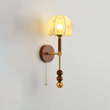 Vintage Roma Wood and Brass Wall Sconce with Glass Shade and Pull Chain Switch