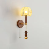 Vintage Roma Wood and Brass Wall Sconce with Glass Shade and Pull Chain Switch