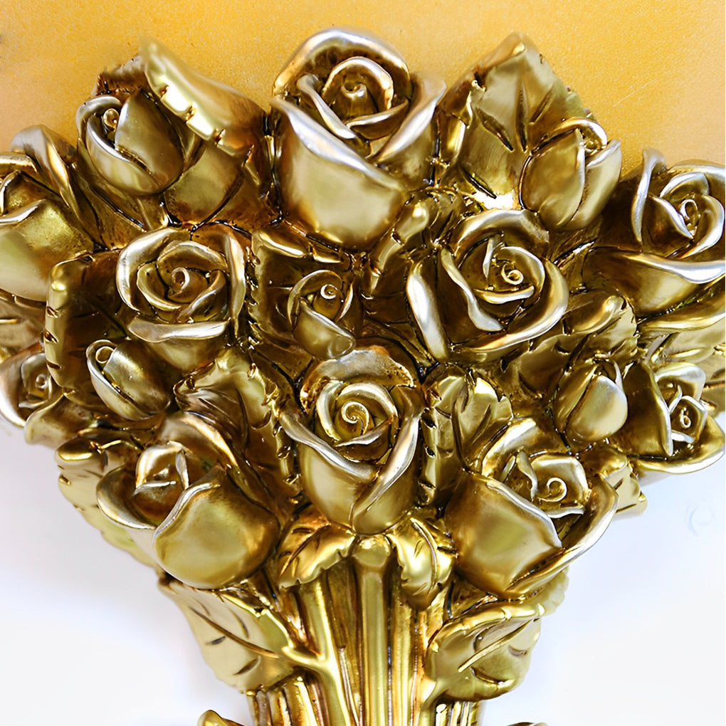 Vintage Rose Bouquet Wall Sconce with Glass Shade European Style Resin Flower Lamp for Bedroom