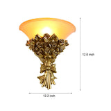 Vintage Rose Bouquet Wall Sconce with Glass Shade European Style Resin Flower Lamp for Bedroom