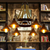 Vintage Rustic Iron Horn Chandelier with Natural Hemp Rope Industrial Ceiling Light