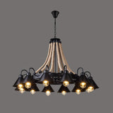 Vintage Rustic Iron Horn Chandelier with Natural Hemp Rope Industrial Ceiling Light