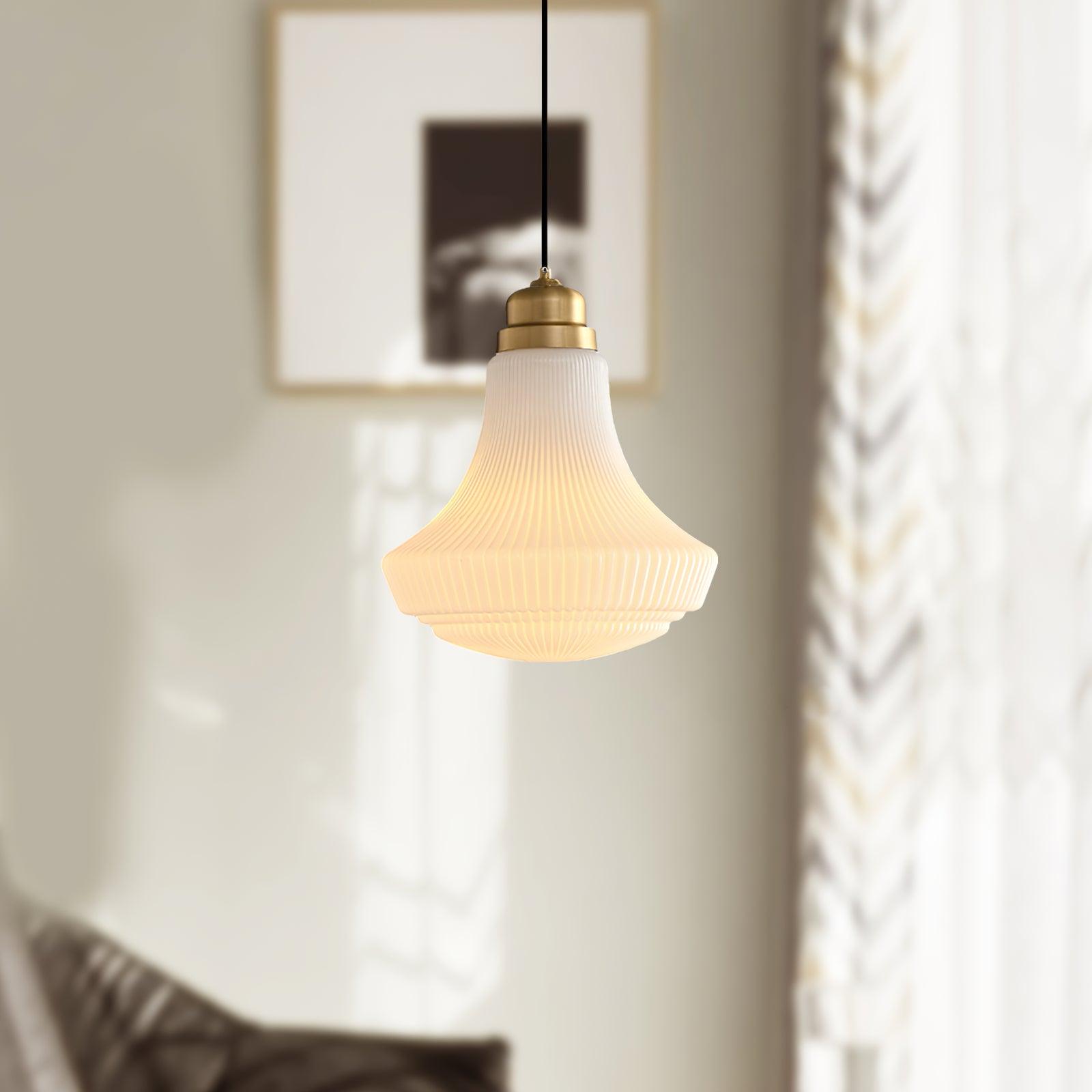 Vintage Schoolhouse Style Brass and White Glass Droplight Pendant for Indoor Lighting