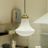 Vintage Schoolhouse Style Brass and White Glass Droplight Pendant for Indoor Lighting