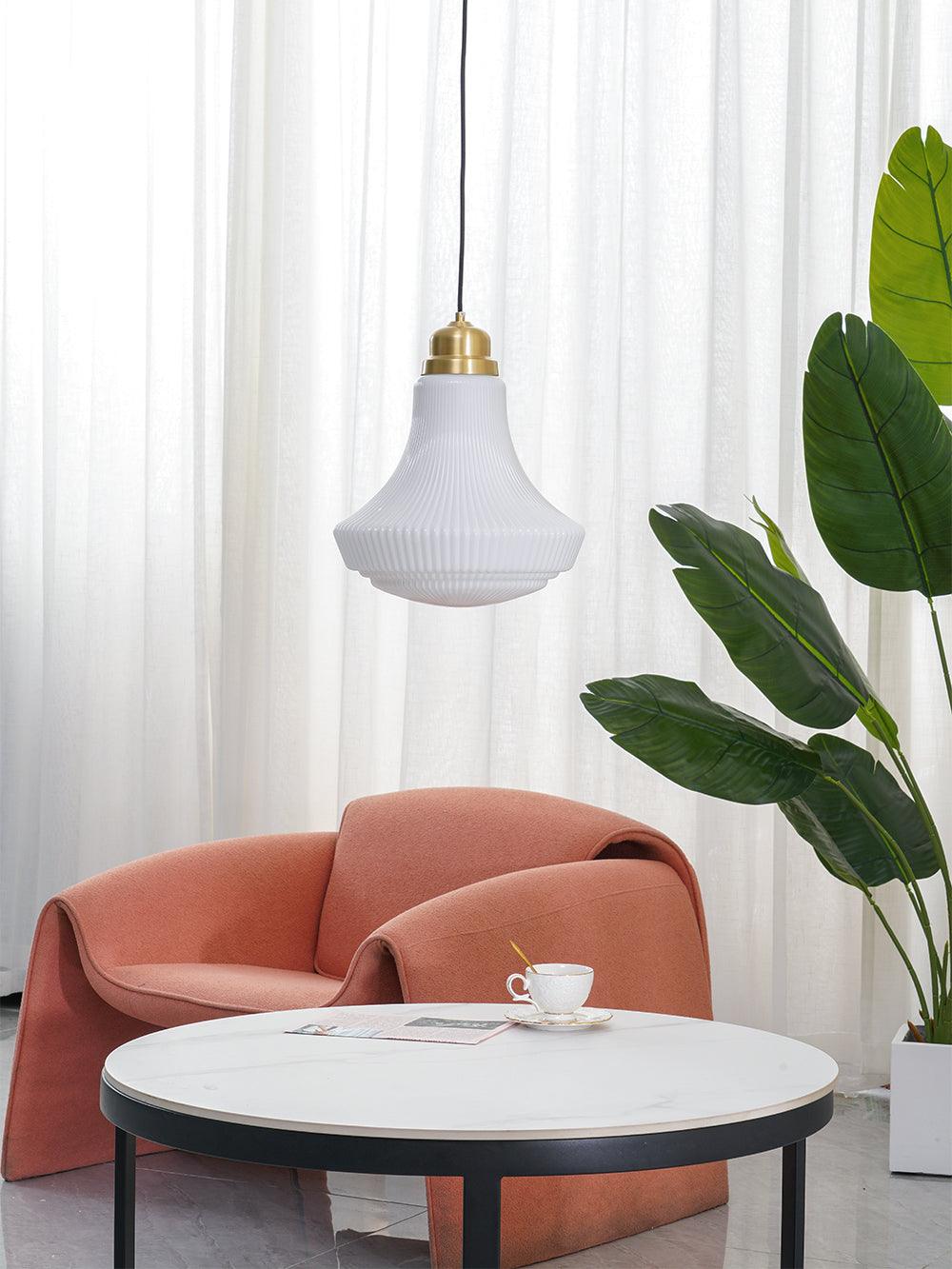Vintage Schoolhouse Style Brass and White Glass Droplight Pendant for Indoor Lighting