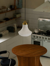 Vintage Schoolhouse Style Brass and White Glass Droplight Pendant for Indoor Lighting