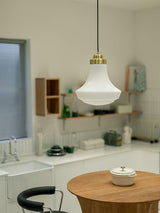 Vintage Schoolhouse Style Brass and White Glass Droplight Pendant for Indoor Lighting