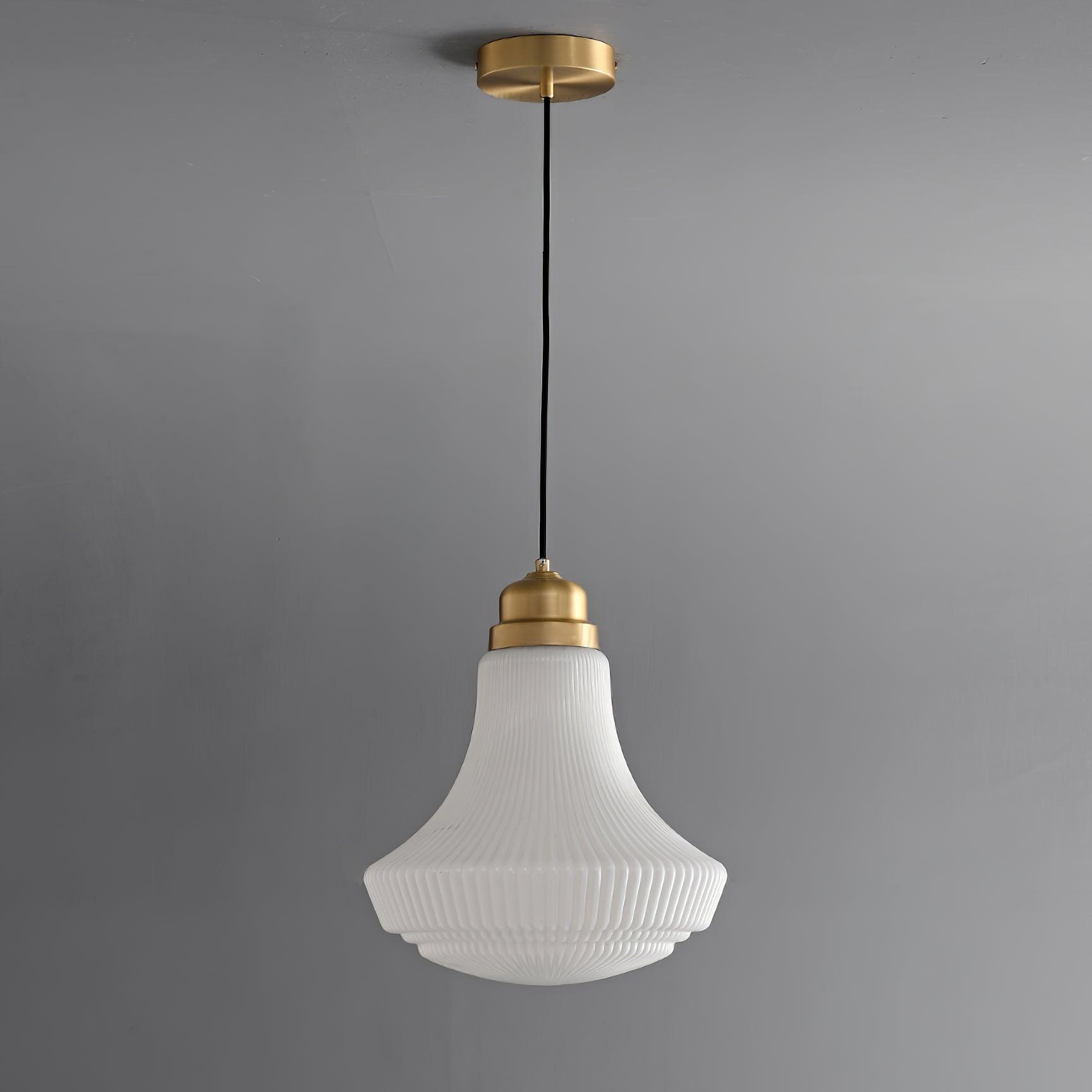 Vintage Schoolhouse Style Brass and White Glass Droplight Pendant for Indoor Lighting