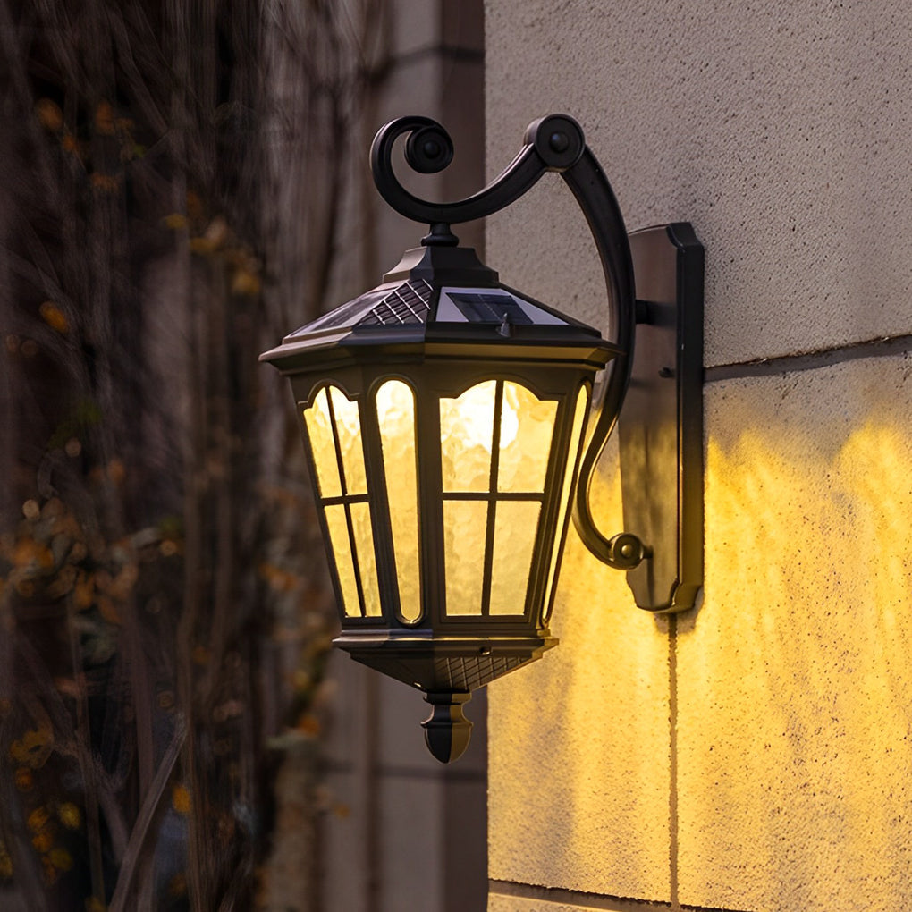 Vintage Solar LED Outdoor Wall Sconce Waterproof Black Aluminum Exterior Light for Patio Garden