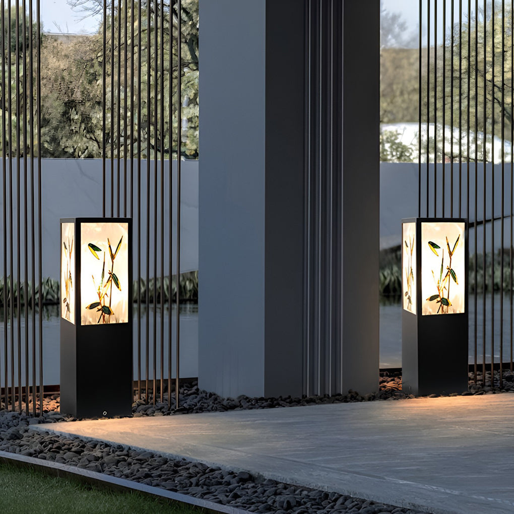 Vintage Square Solar Pathway Lights Floral Pattern LED Outdoor Landscape Garden Post Lighting