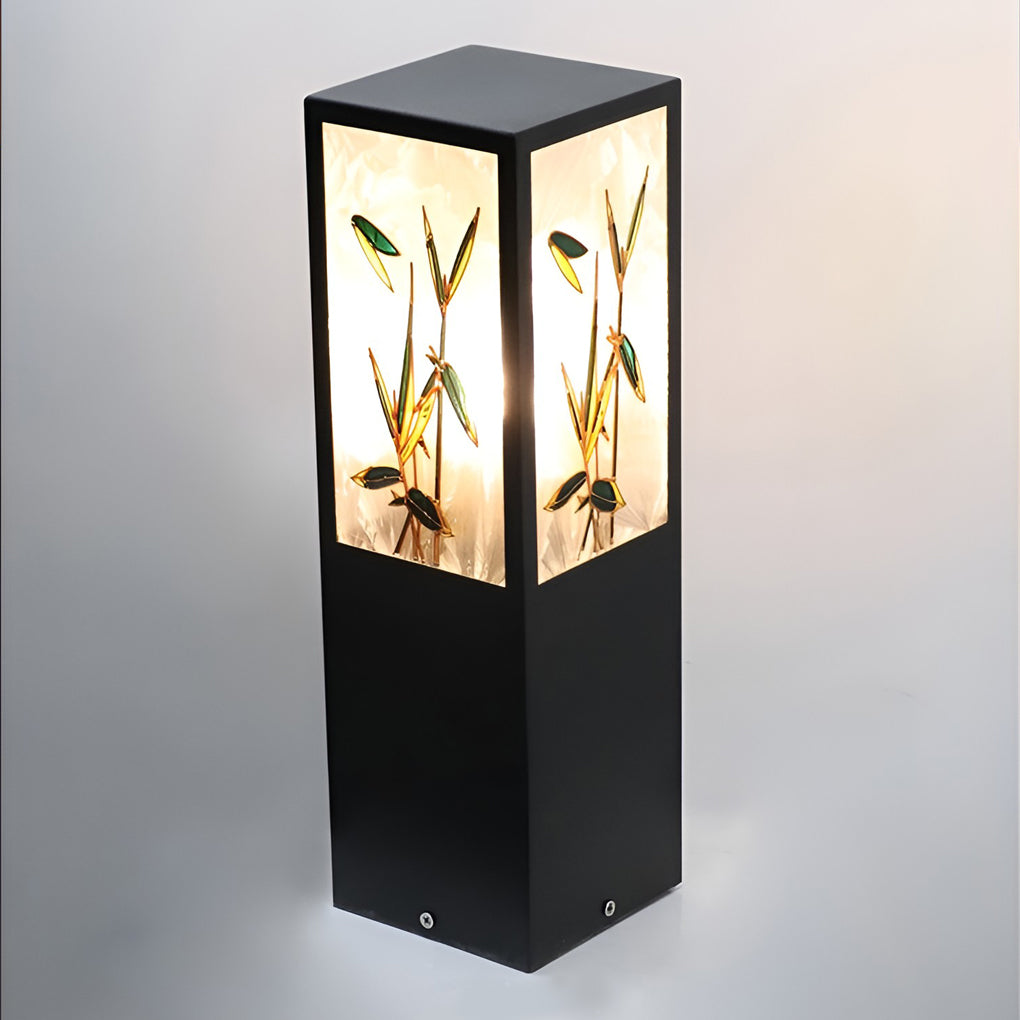 Vintage Square Solar Pathway Lights Floral Pattern LED Outdoor Landscape Garden Post Lighting