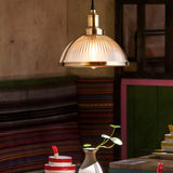 Vintage Striped Glass Pendant Light with 40W Tungsten Bulb in Chrome or Bronze