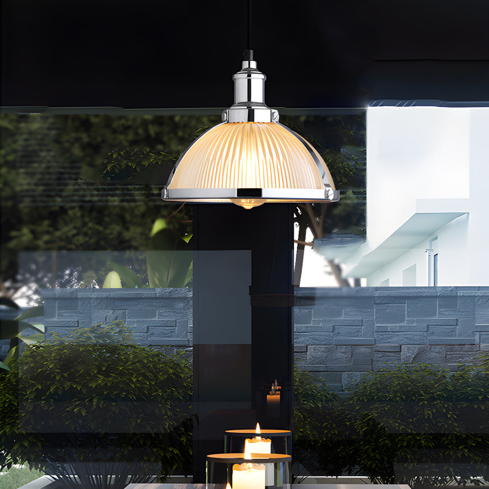 Vintage Striped Glass Pendant Light with 40W Tungsten Bulb in Chrome or Bronze