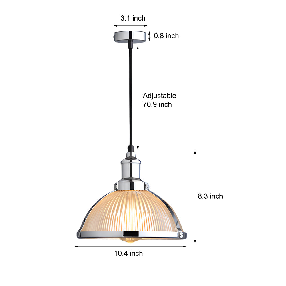 Vintage Striped Glass Pendant Light with 40W Tungsten Bulb in Chrome or Bronze