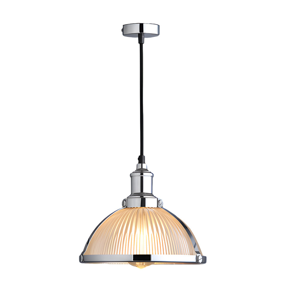 Vintage Striped Glass Pendant Light with 40W Tungsten Bulb in Chrome or Bronze