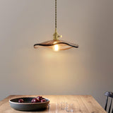 Vintage Style Brown Glass Flower Petal Hanging Light Fixture with Brass Accents