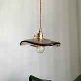 Vintage Style Brown Glass Flower Petal Hanging Light Fixture with Brass Accents