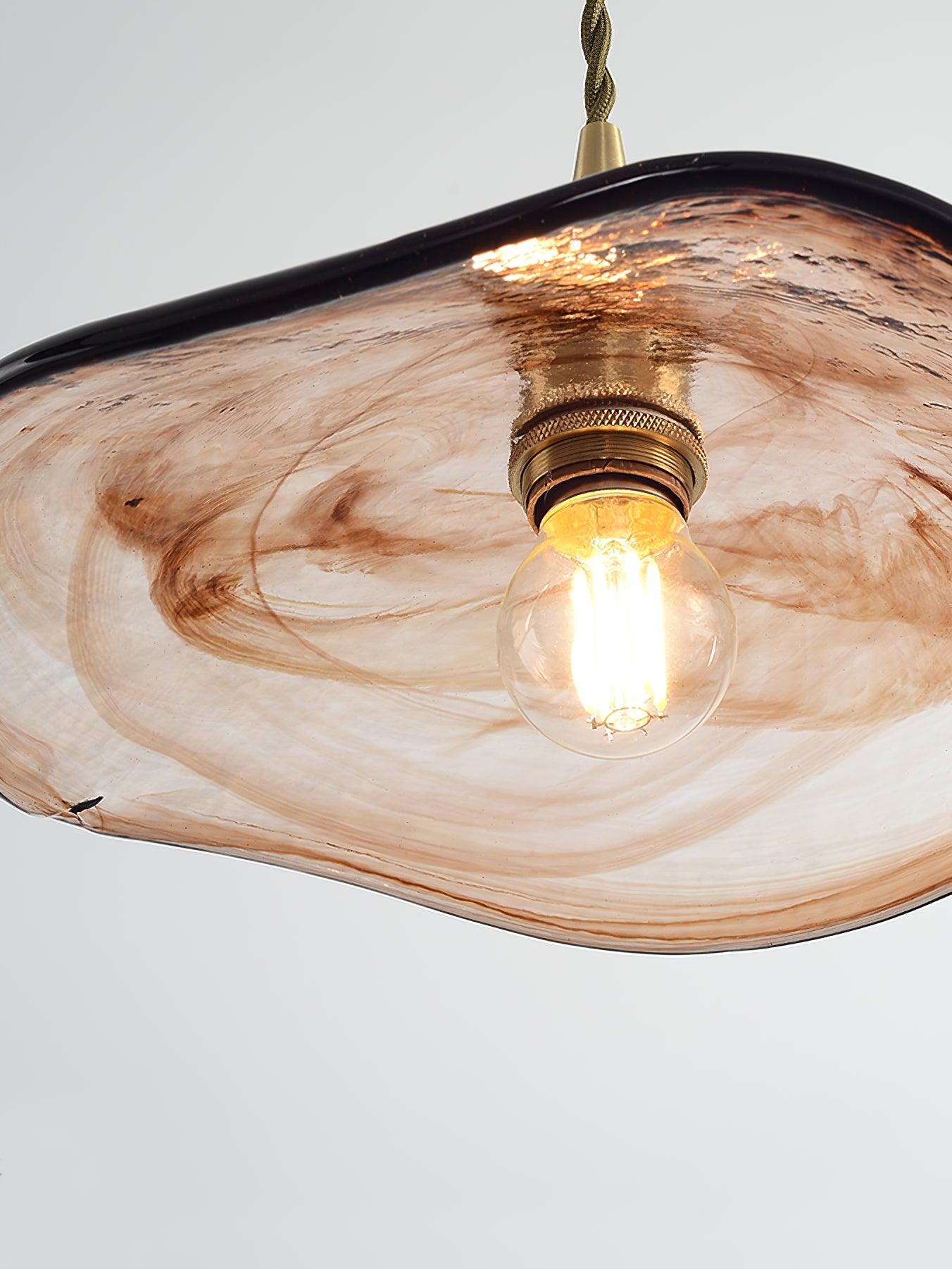 Vintage Style Brown Glass Flower Petal Hanging Light Fixture with Brass Accents
