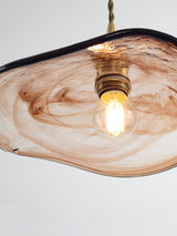 Vintage Style Brown Glass Flower Petal Hanging Light Fixture with Brass Accents