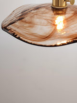 Vintage Style Brown Glass Flower Petal Hanging Light Fixture with Brass Accents