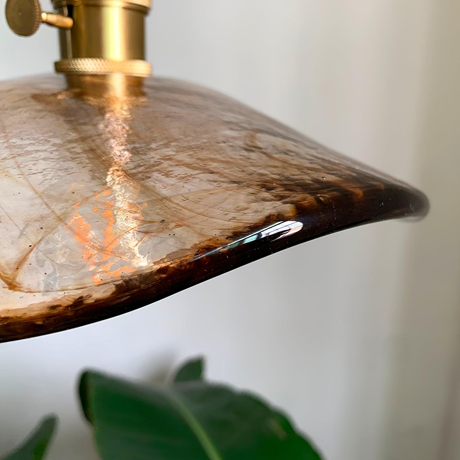 Vintage Style Brown Glass Flower Petal Hanging Light Fixture with Brass Accents